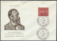 Deutschland
Bundesrepublik Deutschland
125. Geburtstag von Heinrich von Stephan 1956, sauberer Ersttagsbrief, gestempelt mit dem Sonderstempel „BERL...