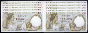 Ausland
Frankreich
10 X 100 Francs 1939 bis 1941. Einige mit fortlaufenden Nr. Teils kl., für diese Ausgabe übl. Nadelstiche. I-II und II. Pick 94....