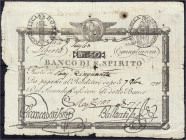 Ausland
Italien-Kirchenstaat
Pius VI., 1775-1799
Banco di S. Spirito. 50 Baiocchi 1798. Wert in Zahlen geschrieben. IV, selten. Pick S528.