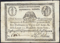 Ausland
Italien-Kirchenstaat
Pius VI., 1775-1799
Prima Republica Romana, Assegnato zu 8 Paoli anno 7 (1798). IV. Pick S533.