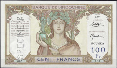 Ausland
Neukaledonien
SPECIMEN der Banque de l´Indochine, 100 Francs o.D. (1938), mit Perforation SPECIMEN, Serie 0,00 und KN 000. I, äußerst selten...