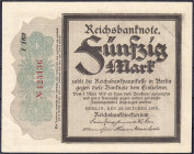 Die deutschen Banknoten ab 1871 nach Rosenberg
Deutsches Reich, 1871-1945
50 Mark 20.10.1918. "Trauerschein" KN 6-stellig, Wz. diagonale Wellenlinie...
