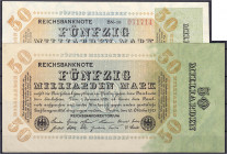Die deutschen Banknoten ab 1871 nach Rosenberg
Deutsches Reich, 1871-1945
2 X 50 Mrd. Mark 10.10.1923. I- Rosenberg 116d u. 117b. Grabowski. DEU-139...