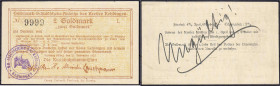 Deutsches Notgeld und KGL
Freiburg a. d. Elbe (Niedersachen)
Kreisbahnkommission, 2 GM. 23.11.1923. Serie L, Wz. Flämmchen. Rs. „Ungültig“. KN. 9999...