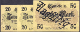 Deutsches Notgeld und KGL
Halle a.d. Saale (Pov. Sachsen)
Eisenbahn Direktion, 3 Scheine zu 2 X 20 u. 50 Mark o.D. 1 X 20 Mark u. 50 Mark entwertet ...
