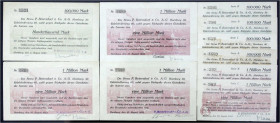 Deutsches Notgeld und KGL
Hamburg (Hamburg)
P. Beiersdorf & Co. AG, 10 Scheine v. 2.8. bis 20.8.1923. 100 Tsd. und 3 X 1 Mio. Mark ohne Serie (versc...