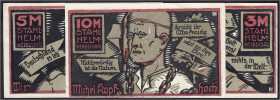 Deutsches Notgeld und KGL
Hamburg (Hamburg)
Stahlhelm Bund der Frontsoldaten: 3, 5 und 10 Mark o.D. meist II, selten. L.S.K. 262. Lindman 37 komplet...