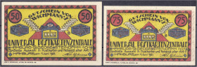 Deutsches Notgeld und KGL
Hamburg (Hamburg)
Rud. Wichmann, Steindamm 101: 50 und 75 Pfg. 1.6.1921-1.7.1922. I-II und I-, sehr selten. L.S.K. 288. Li...