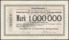Deutsches Notgeld und KGL
Hannover-Brink (Niedersachsen)
Hackethal-Draht- und Kabel-Werke A.G., 1 Mio. Mark 15.8.1923. Gültig bis 1.9.1923. Wz. Schi...
