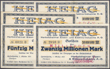 Deutsches Notgeld und KGL
Herbolzheim (Baden-Württemberg)
Heiag, Eisen- und Elektro-Industrie A.-G., 5 Scheine zu 10, 20 u. 50 Mio. und 10 u. 20 Mrd...