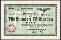 Deutsches Notgeld und KGL
Köln (Rheinland)
Reichsbahndirektion, 500 Mrd. Mark 18.10.1923. Wz. Deltamuster, Reihe T I-
