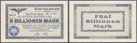 Deutsches Notgeld und KGL
Köln (Rheinland)
Reichsbahndirektion, 5 Bio. Mark 18.11.1923. Wz. Doppelschlingen, Reihe D. II, äußerst selten