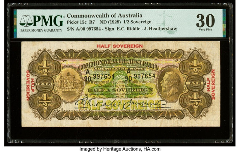 Australia Commonwealth Bank of Australia 1/2 Sovereign ND (1928) Pick 15c R7 PMG...
