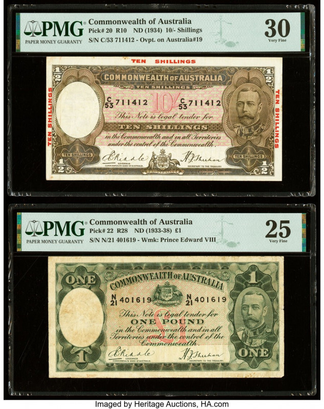 Australia Commonwealth Bank of Australia 10 Shillings; 1 Pound ND (1934); ND (19...