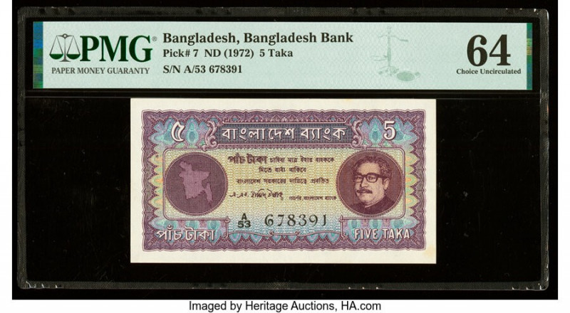 Bangladesh Bangladesh Bank 5 Taka ND (1972) Pick 7 PMG Choice Uncirculated 64. S...