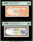 Bangladesh Bangladesh Bank 50; 100 Taka ND (1976); ND (1983-2000) Pick 17a; 31b Two Examples PMG Choice Uncirculated 64 EPQ (2). Staple holes at issue...