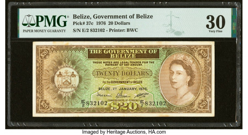 Belize Government of Belize 20 Dollars 1.1.1976 Pick 37c PMG Very Fine 30. Pinho...