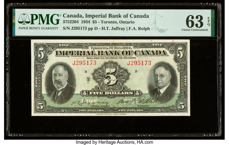 Canada Toronto, ON- Imperial Bank of Canada $5 1.11.1934 Ch.# 375-22-04 PMG Choi...