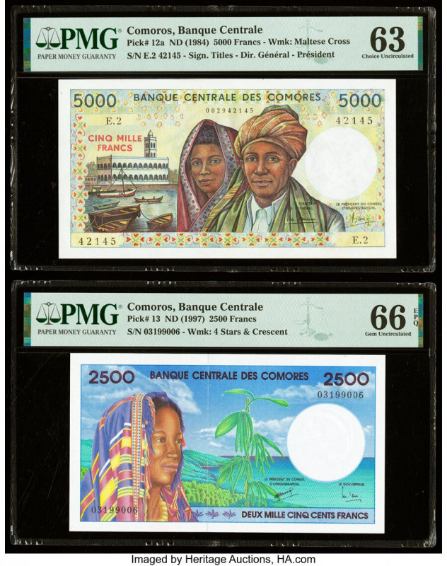 Comoros Banque Centrale Des Comores 5000; 2500 Francs ND (1984); ND (1997) Pick ...