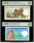 Comoros Banque Centrale Des Comores 5000; 2500 Francs ND (1984); ND (1997) Pick 12a; 13 Two Examples PMG Choice Uncirculated 63; Gem Uncirculated 66 E...