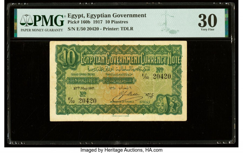 Egypt Egyptian Government 10 Piastres 27.5.1917 Pick 160b PMG Very Fine 30. 

HI...