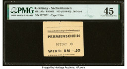 Germany Sachsenhausen .50 Mark ND (1938-45) GE-290a PMG Choice Extremely Fine 45. An internal split is noted on this example.

HID09801242017

© 2022 ...