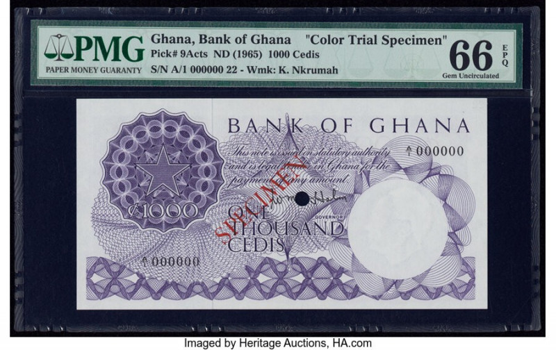 Ghana Bank of Ghana 1000 Cedis ND (1965) Pick 9Acts Color Trial Specimen PMG Gem...