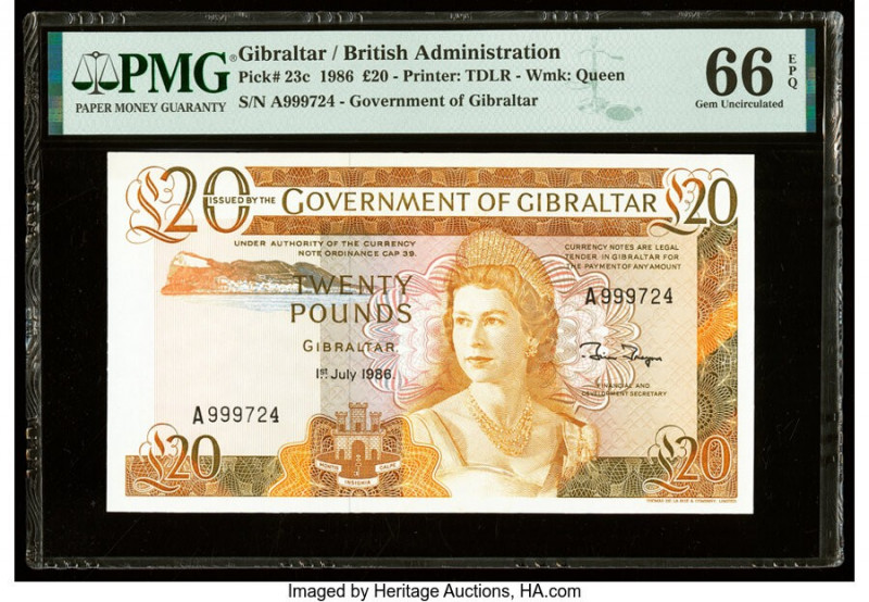 Gibraltar Government of Gibraltar 20 Pounds 1.7.1986 Pick 23c PMG Gem Uncirculat...