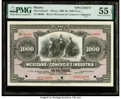 Mexico Banco Mexicano de Comercio e Industria 1000 Pesos ND (ca. 1900-10) Pick UNL PMG About Uncirculated 55 EPQ. Red Specimen overprints and three PO...