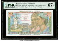 Reunion Departement de la Reunion 10 Nouveaux Francs on 500 Francs ND (1971) Pick 54b PMG Superb Gem Unc 67 EPQ. 

HID09801242017

© 2022 Heritage Auc...