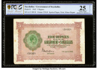 Seychelles Government of Seychelles 5 Rupees 7.4.1942 Pick 8 PCGS Gold Shield Very Fine 25 Details. Spotted paper, hole and minor repair noted on this...
