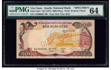 South Vietnam National Bank of Viet Nam 5000 Dong ND (1975) Pick 35s1 Specimen PMG Choice Uncirculated 64. Red Giay Mau overprints are visible on this...