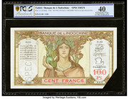 Tahiti Banque de l'Indochine 100 Francs ND (1952) Pick 14c Specimen PCGS Banknote Extremely Fine 40. Roulette Specimen punch and corner cut present.

...