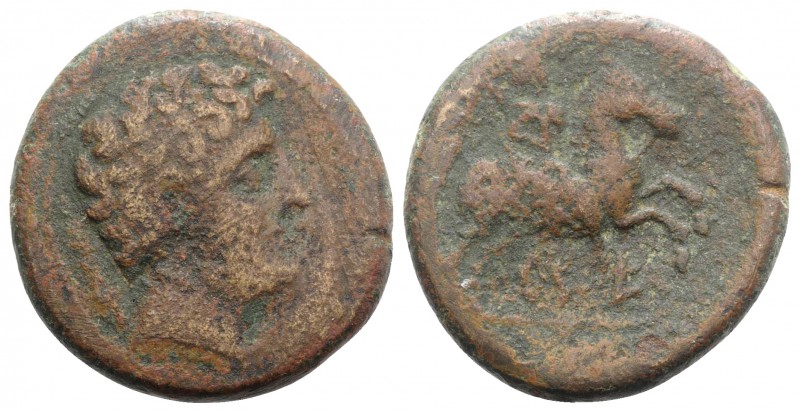 Iberia, Kelse, c. 143-100 BC. Æ As (26mm, 10.76g, 6h). Male head r.; three dolph...
