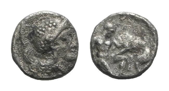 Southern Apulia, Tarentum, c. 325-280 BC. AR Diobol (10mm, 1.19g, 6h). Head of A...