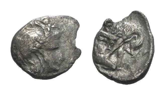 Southern Apulia, Tarentum, c. 380-325 BC. AR Diobol (12mm, 1.10g, 9h). Head of A...