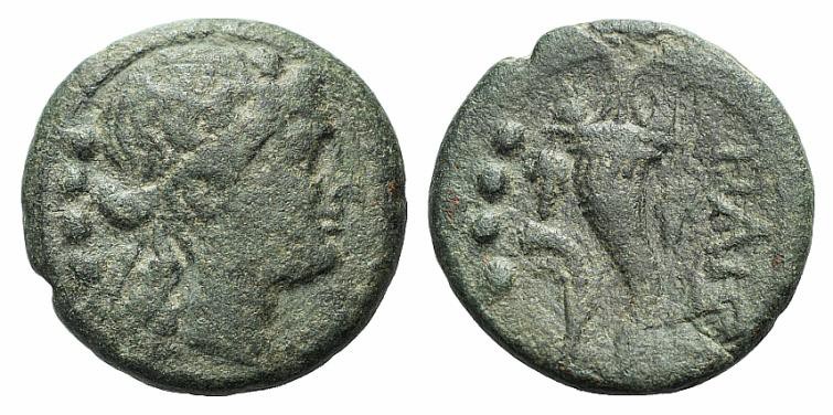 Northern Lucania, Paestum, 218-201 BC. Æ Triens (16mm, 3.68g, 6h). Female head r...