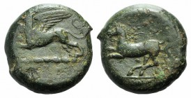 Sicily, Kainon, c. 365-357 BC. Æ (19.5mm, 8.87g, 12h). Griffin bounding l. R/ Bridled horse rearing l. CNS I, 1-19; SNG ANS 1169 (Alaesa); HGC 2, 509....