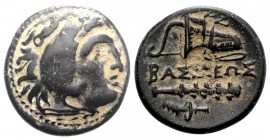 Kings of Macedon, Alexander III ‘the Great’ (336-323 BC). Æ (20mm, 5.49g, 3h). Uncertain mint in Western Asia Minor. Head of Herakles r., wearing lion...