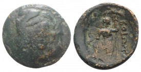 Boeotia, Federal Coinage, c. 220s BC. Æ (19mm, 3.95g, 6h). Head of Demeter of Kore facing slightly r., wearing wreath of grain ears. R/ Poseidon stand...