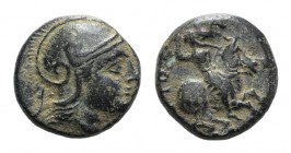 Mysia, Astyra. Tissaphernes (c. 400-395 BC). Æ Chalkous (8mm, 0.98g, 3h). Helmeted head of Athena r. R/ Tissaphernes on horseback r. Winzer 6.3; SNG B...