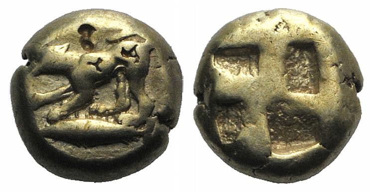 Mysia, Kyzikos, c. 500-450 BC. EL Hekte - Sixth Stater (9mm, 2.65g). Dog standin...