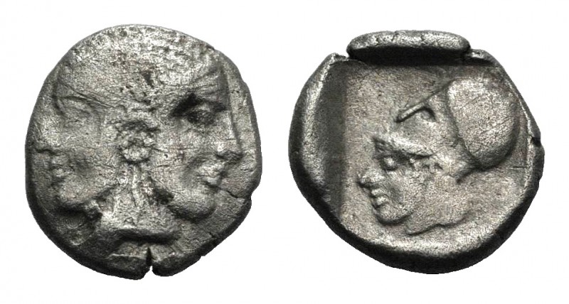 Mysia, Lampsakos, c. 500-450 BC. AR Drachm (17mm, 4.75g, 7h). Diademed, janiform...