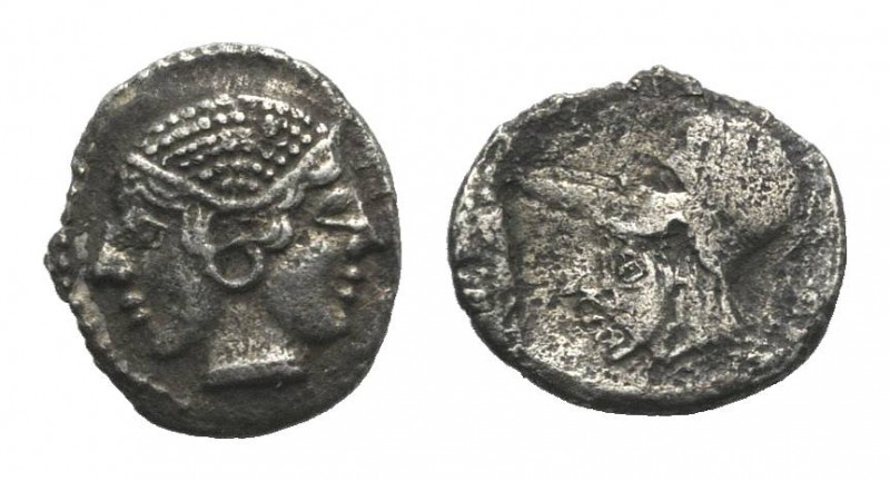 Mysia, Lampsakos, c. 500-450 BC. AR Obol (9mm, 0.53g, 3h). Female janiform head....