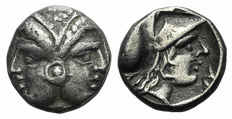 Mysia, Lampsakos, 4th-3rd centuries BC. AR Diobol (9mm, 1.30g, 3h). Female janif...