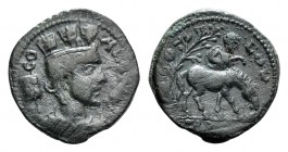 Troas, Alexandria. Pseudo-autonomous issue, c. mid 3rd century AD. Æ (23mm, 6.55g, 12h). Turreted and draped bust of Tyche r.; vexillum behind. R/ Hor...
