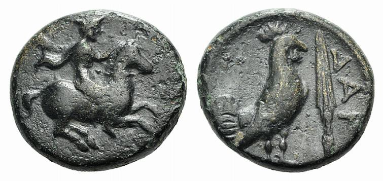 Troas, Dardanos, 4th century BC. Æ (12mm, 2.46g, 11h). Horseman riding r. R/ Coc...