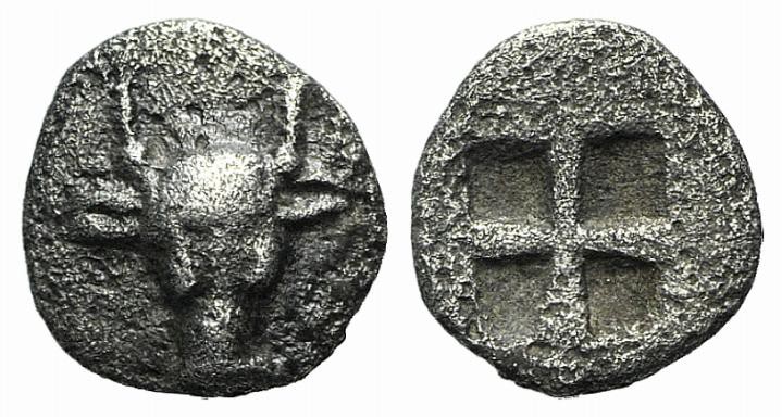 Troas, Lamponeia, 4th century BC. AR Hemiobol (6mm, 0.29g). Bull’s head facing. ...