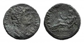 Aeolis, Kyme. Pseudo-autonomous issue, time of Valerian I-Gallienus, 253-268. Æ (26mm, 9.25g, 12h). Draped bust of the Senate r. R/ The river-god Xant...