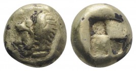 Ionia, Erythrai, c. 550-500 BC. EL Hekte (9mm, 2.26g). Head of Herakles l., wearing lion skin. R/ Quadripartite incuse square. SNG Kayhan 737–8; SNG v...